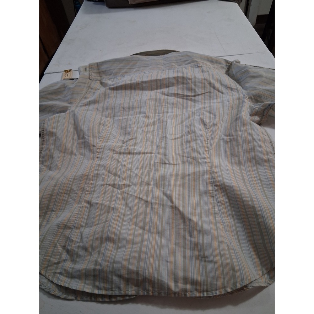 Kate Hill Women Blue Orange Striped Button Down Roll Tab Sleeve Shirt 14W - Picture 9 of 9